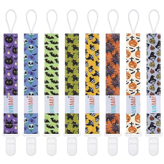 ALVABABY Paci Clip 8 Pack Holder Leashes for Newborn Baby Boys Girls Halloween 8DP04-DA