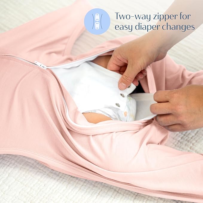 SleepingBaby EverSoft Zipadee-Zip Transition Swaddle - Roomy Wearable Blanket with Two Way Zipper - Viscose from Bamboo - Dusty Rose, Large (12-24 Month)