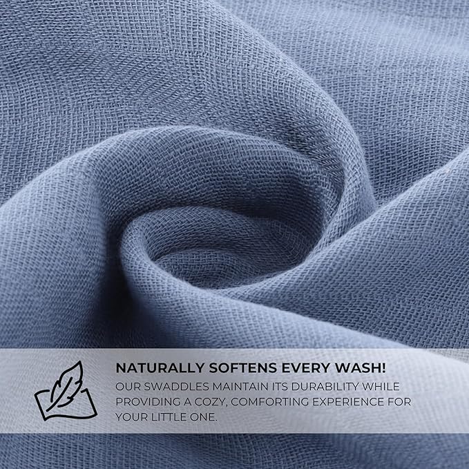 Featherhead™ 100% Cotton Muslin Swaddle Blankets for Baby Boy - Large 47”x 47” - Pre-Washed, Soft, & Breathable - Newborn Essential & Perfect Baby Registry Gift (2 Pack - Blue Foxes)