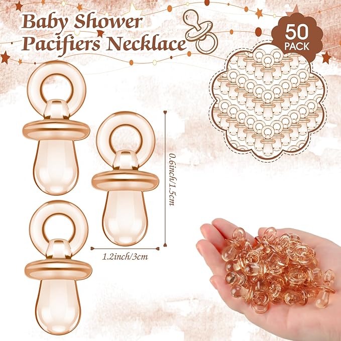 Thyle 51 Pcs Pacifier Hunt Baby Shower Games Include Hunt Sign and 50 Acrylic Pacifiers for Baby Shower Game Decoration Gift Sets Gender Reveal Party Decor(Brown Bear)