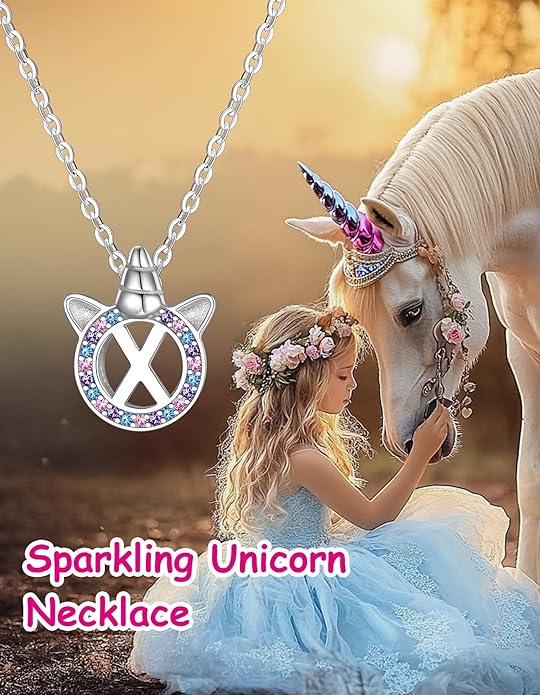 Unicorn Necklace for Girls, Initial Necklaces for Little Girls Kids Children, Hypoallergenic 925 Sterling Silver Kids Jewelry Colorful CZ Unicorn Gifts for Birthday Kindergarten Graduation Wedding