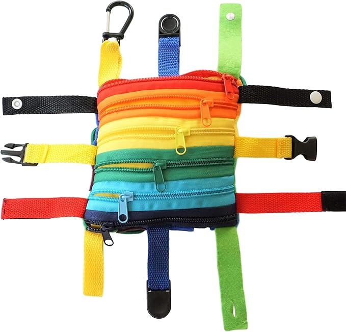 SENSORY4U Buckle Pillow Sensory Fine Motor Development Toy Activity Plushie - OT Therapy Tool Threading Counting Latches Zipper Skills