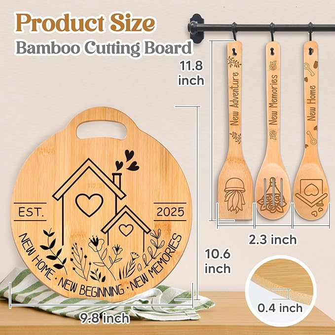 House Warming Gifts New Home, Engraved Bamboo Cutting Board Set, Perfect Housewarming Gifts, New Home Ideas Gifts for Women Men Homeowner, New Home New Adventure New Memories 2025