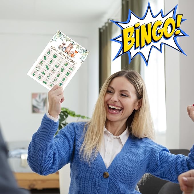 Baby Shower Bingo Game for Adults, Baby Shower Party Bingo Game Set, Woodland Games Cards, Gender Reveal Favors for Family Friends, Large Group Games Decor & Supplies -22