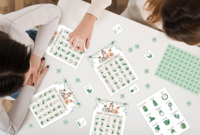 Baby Shower Bingo Game for Adults, Baby Shower Party Bingo Game Set, Woodland Games Cards, Gender Reveal Favors for Family Friends, Large Group Games Decor & Supplies -22