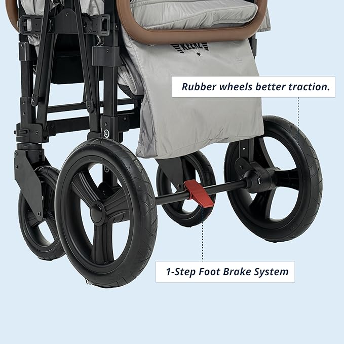 Keenz XC EVO - Luxury 2 Passenger Stroller Wagon for Kids | Foldable 2 Passenger Quad Seater with Adjustable Canopy | Gray