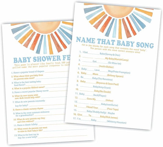 Baby Shower Feud & Name That Baby Song Theme Baby Shower Game Activities-Game Cards For Boys & Girls-30 Retro Sunshine Game Cards & 1 Answer Card-Baby Shower Party Supplies & Decorations-A05
