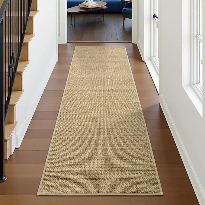 Wonnitar Farmhouse Washable Kitchen Runner Rug, 2x5 Rug Runner Rubber Backed Non Slip Bathroom Runner Rug, Neutral Absorbent Braided Rugs Carpet Runner for Bedroom Kitchen Entry Hallway(Beige,2'x5')