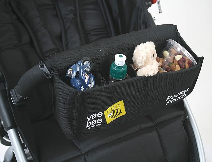 Valco Baby Universal Pocket Pouch Snack Tray – 3 Compartments, Mesh Rear Pouches, Fits Most Single & Twin Strollers, Compatible with All Valco Models