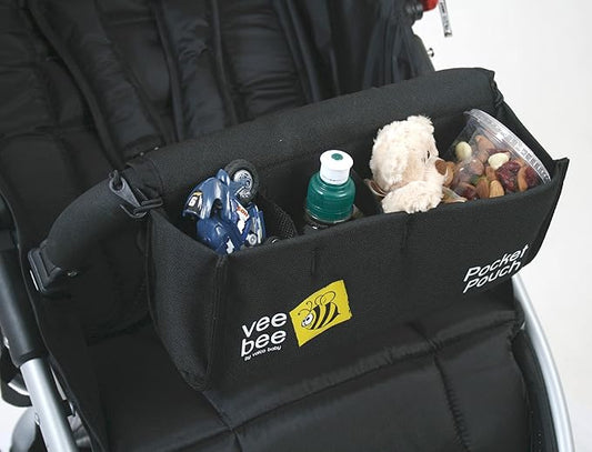 Valco Baby Universal Pocket Pouch Snack Tray – 3 Compartments, Mesh Rear Pouches, Fits Most Single & Twin Strollers, Compatible with All Valco Models