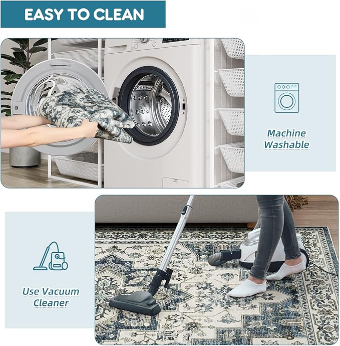 Dripex Vintage Collection Washable Area Rug - 2x3 Door Mat Small Entryway Rug Distressed Non-Slip Low-Pile Floor Carpet for Indoor Front Entrance Kitchen Bathroom Living Room Bedroom