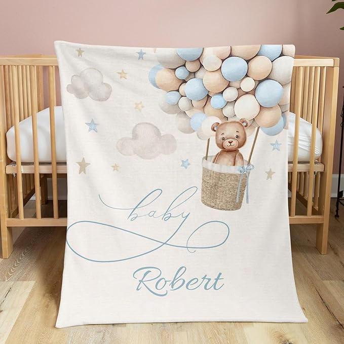 Personalized Baby Blanket for Boys Girls Bear Custom Baby Blankets with Name Dotted Backing Customized Gifts for New Mom Customize Baby Blanket for Kids Newborn Birthday