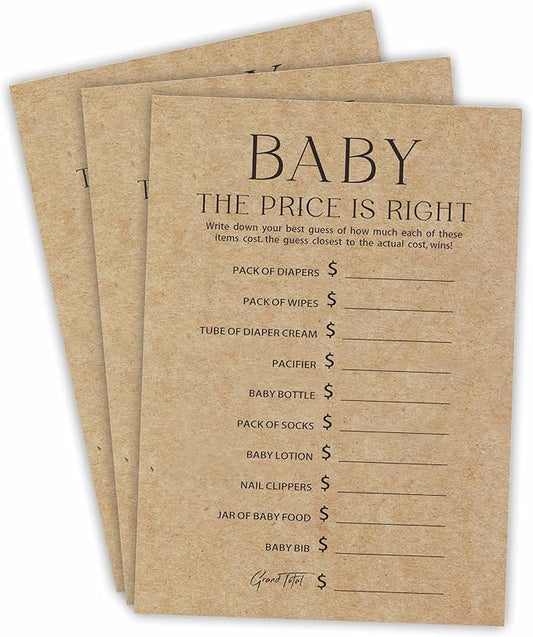 Baby Shower Game Card - Set Of 30 Minimalism Kraft Paper Double Print - The Price Is Right Game Cards For Baby Boy Girl, Baby Announcements, Gender Reveal Games, Party Favors And Supplies-B04