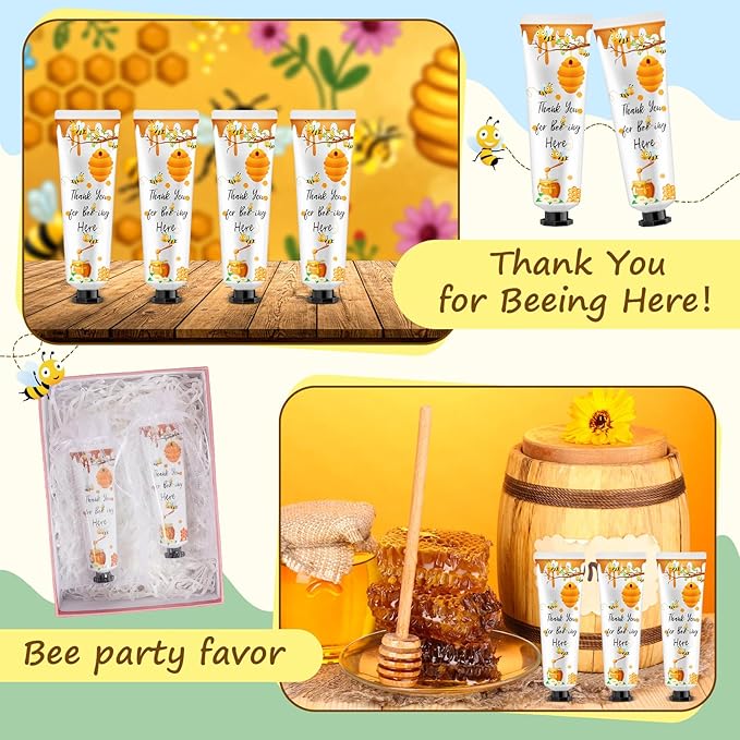 48 Sets Baby Shower Hand Cream Bulk Bee Honey Baby Shower Favors Bridal Thank You Hand Cream for Guests Travel Size Lotion with Organza Bags