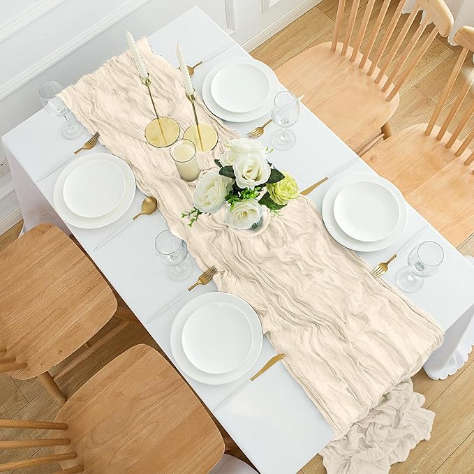 12Pack Ivory Cheesecloth Table Runner 35 x 120 inch Cheese Cloth Table Runner 10FT Boho Table Runners Rustic Gauze Table Runners for Party Wedding Birthday Dining Bridal Shower Baby Shower Decor