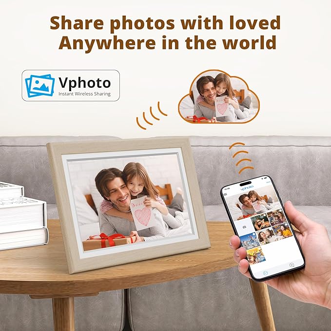 Dragon Touch Digital Picture Frame WiFi 10 inch IPS Touch Screen Digital Photo Frame Display, 32GB Storage, Auto-Rotate, Share Photos via App, Email, Cloud, Classic 10 Brown