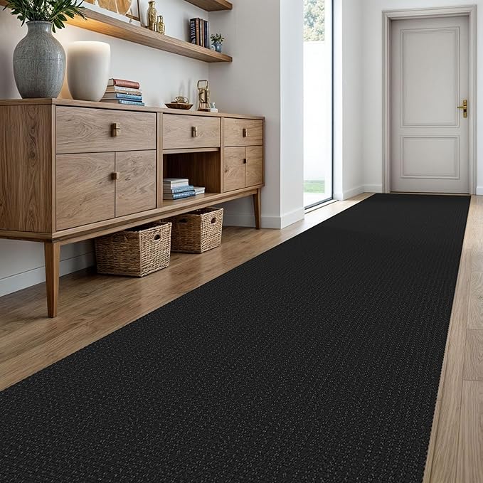 KOZYFLY Extra Long Runners for Hallways 3x20 ft Washable Kitchen Runner Non Slip Rubber Backed Hallway Rug Cotton Entryway Runner Rug Floor Carpet for Indoor Hall, Kitchen, Stair, Black/Dark Grey