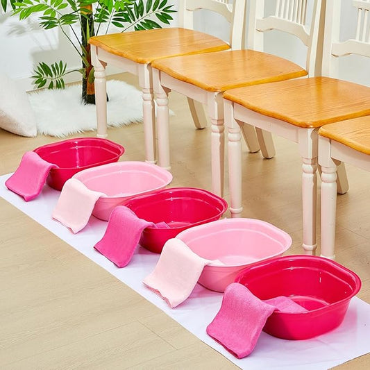 Patelai 6 Sets Kids Foot Spa Kit for Girl 12 x 12 x 4.3 Inch Foot Tub 14 x 30 Inch Hand Towels Washbasin Towels for Spa Party Sleepover Party Supplies (Pink, Rose Red)