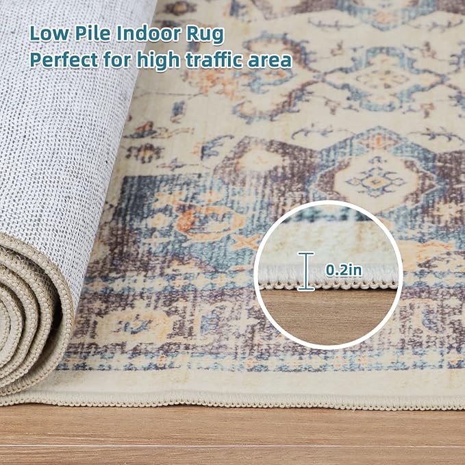 Dripex Vintage Runner Rug-2x8 Washable Distressed Hallway Oriental Medallion Carpet Runner Non-Slip Stain-Resistant Kitchen Mat Foldable Thin Accent Rug for Entrance Living Room Bedroom