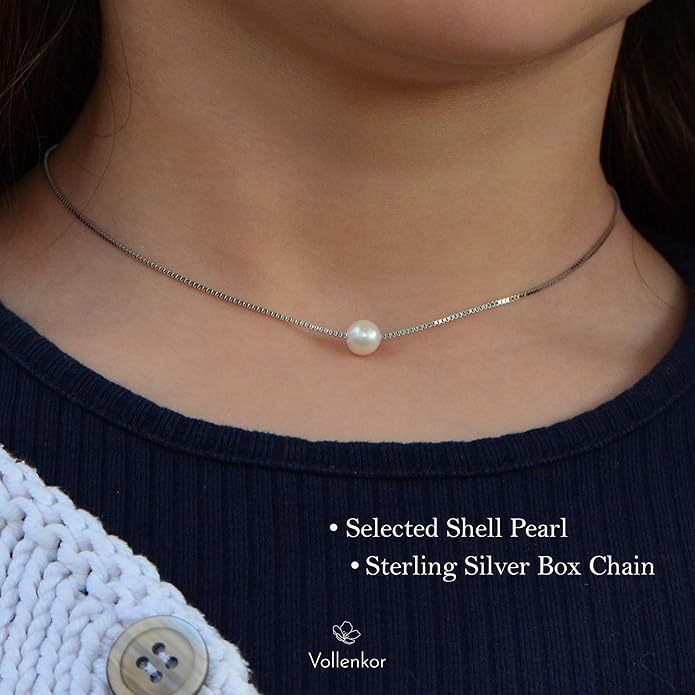 Birthday, Confirmation Gifts for Girls Sterling Silver Single Pearl Necklace Adjustable Length - Beautiful, Hypoallergenic Jewelry, Birthday Gift for Woman and Girls, Simple Pearl Necklace as gift for Her