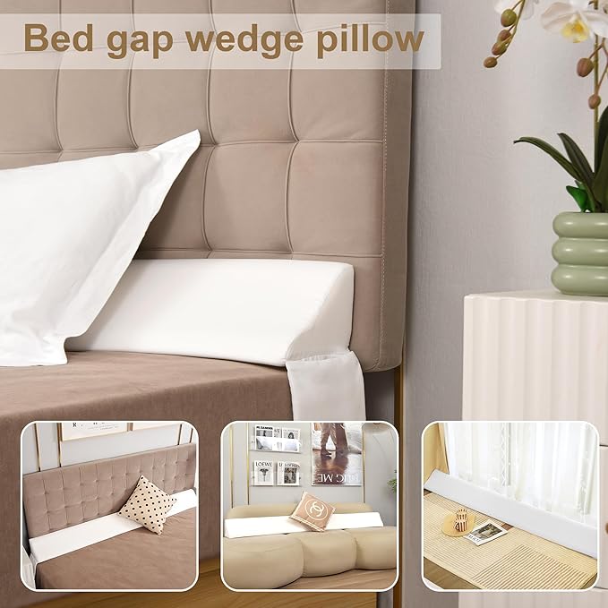 Vekkia King Bed Wedge Gap Filler Pillow/Mattress Wedge Gap Filler/Headboard Pillow/Bed Gap Filler to Close Gap (0-3.5") Between Headboard and Mattress King（White）