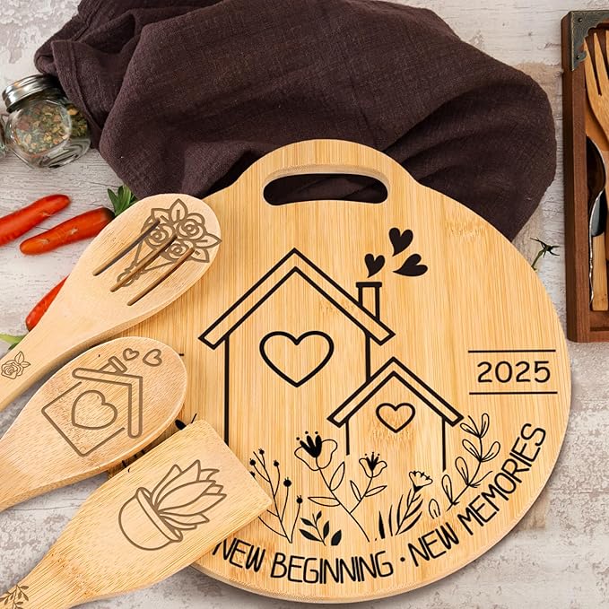 House Warming Gifts New Home, Engraved Bamboo Cutting Board Set, Perfect Housewarming Gifts, New Home Ideas Gifts for Women Men Homeowner, New Home New Adventure New Memories 2025