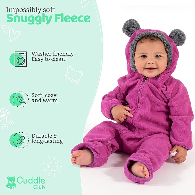 Cuddle Club Fleece Baby Bunting Bodysuit with Hood, Convertible Mittens & Booties, Car Seat Friendly, Soft & Warm, Easy Zip
