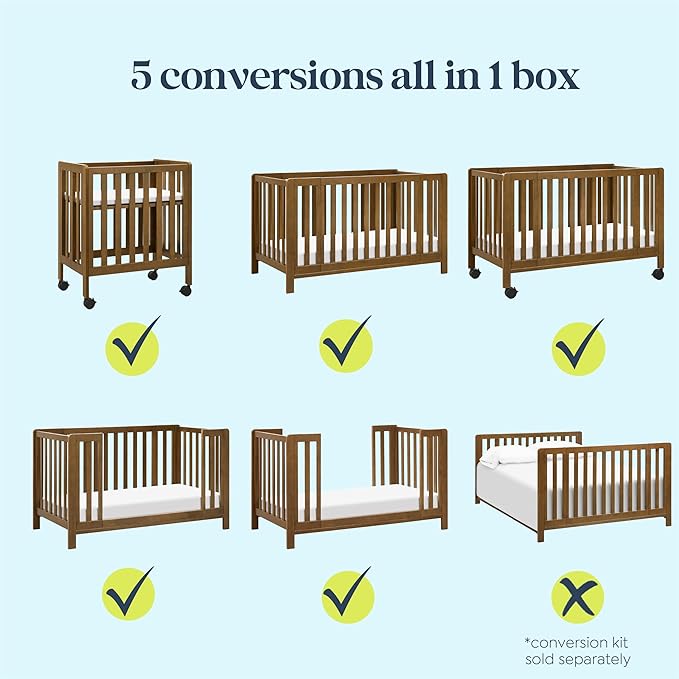 Carter's by DaVinci Colby Grow 6-in-1 Convertible Crib - Converts to Portable Bassinet, Full-Size Baby Crib w/Removable Wheels, Toddler Bed, Junior, Full-Size Bed - GREENGUARD Gold Certified - Walnut