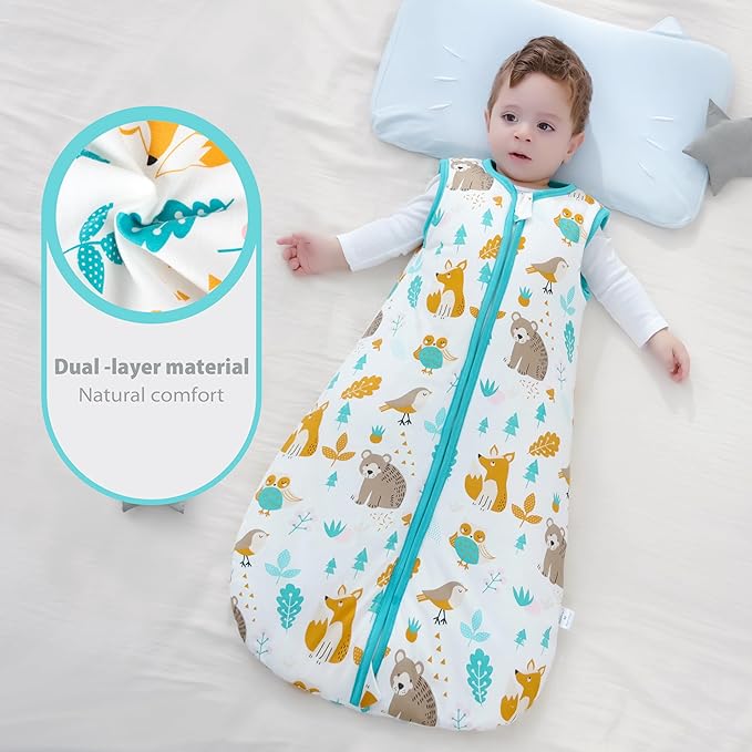 Mosebears Sleep Sack Baby Winter Wearable Blanket with 2-Way Zipper,2.5 TOG Cotton Sleep Sack Unisex (Animal World, 6-12 Months)