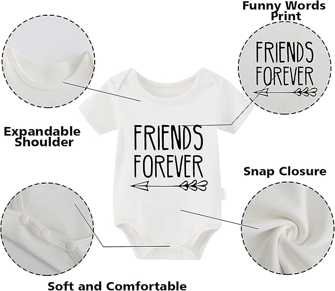 YSCULBUTOL Baby Twins Bodysuits Best Friends Forever Baby Clothes Set with Bibs Girl Outfit with hat