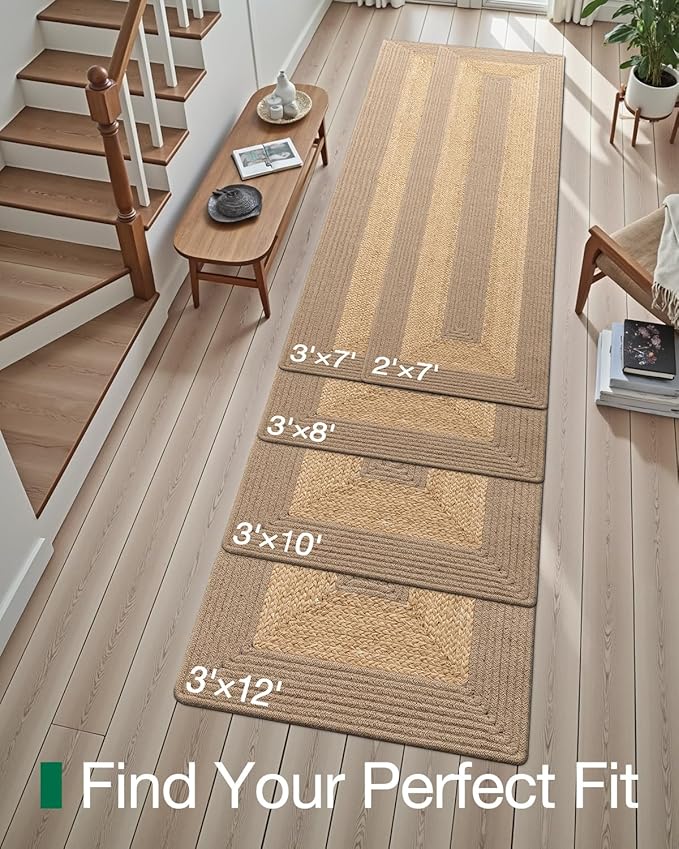 LUMI Jute Runner Rug Non Slip for Hallway, 2'x7' Natural Rustic Carpet No Shedding, Farmhouse Braided Area Mat Indoor High Traffic for Living Room, Entryway, Kitchen, Laundry