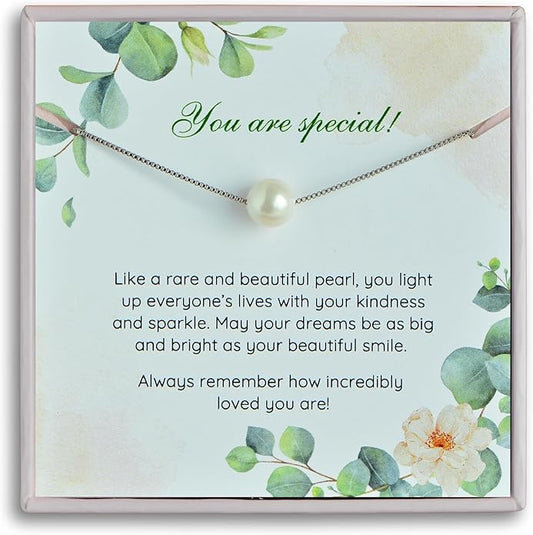Birthday, Confirmation Gifts for Girls Sterling Silver Single Pearl Necklace Adjustable Length - Beautiful, Hypoallergenic Jewelry, Birthday Gift for Woman and Girls, Simple Pearl Necklace as gift for Her