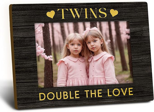 Twin Baby Gifts Picture Frame 4x6, Twin Mom Gifts Wooden Picture Frame, Baby Announcement Gift, Twins Must Haves for Newborn Double The Love Decorative Photo Frames for Table Desk Decor