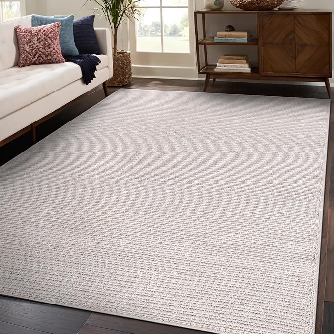 Beverly Rug Easy Jute Off White Rug 4x6 Solid Washable Durable Outdoor Indoor Area Rugs for Living Dining Room Patio Office Stain Resistant Non Shedding Casual Indoor Outside Carpet (4 x 6 Off-White)