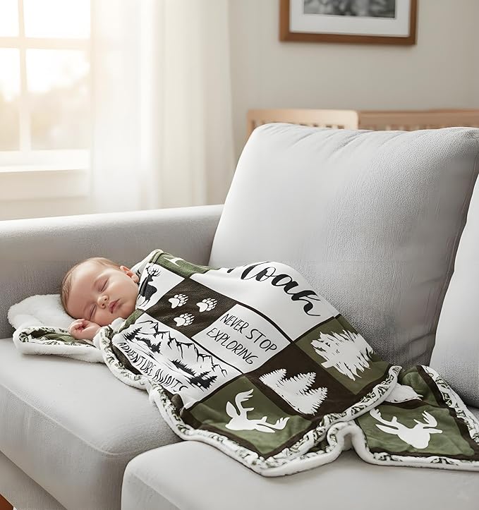 Personalized Baby Blankets with Name, Customized Name Blankets for Kids, Woodland Blanket Personalized, Custom Blanket for Boys, Girl, Baby Boy Newborn Soft