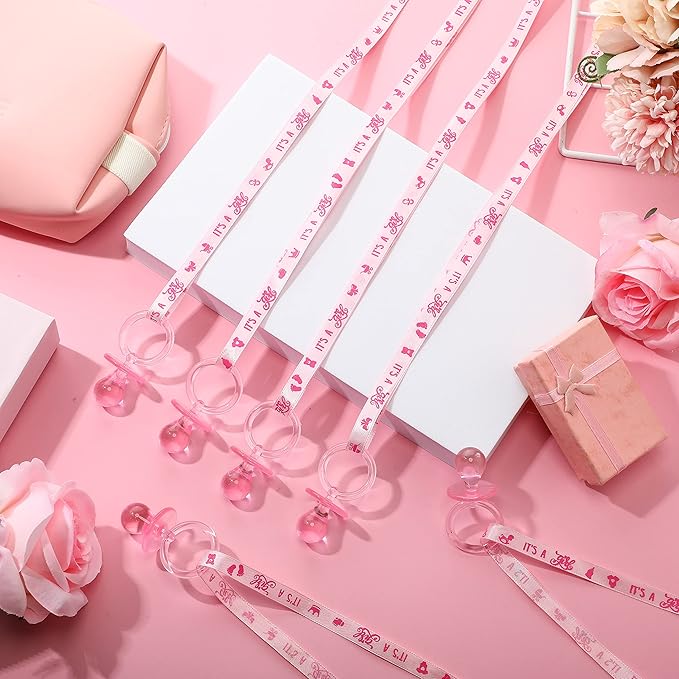 Chengu 100 Pcs Baby Shower Pacifiers Necklace, Acrylic Pacifiers Necklace Party Favors for Girls Boys Baby Shower Party Decorations Table Scatter(Pink)
