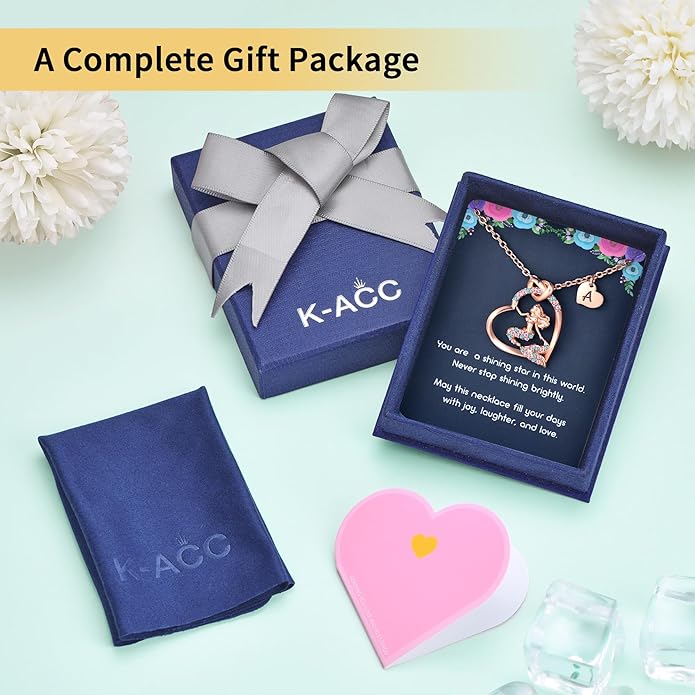 K-Acc 14K Gold-Plated Mermaid Initial Heart Necklace - Gifts for Girls