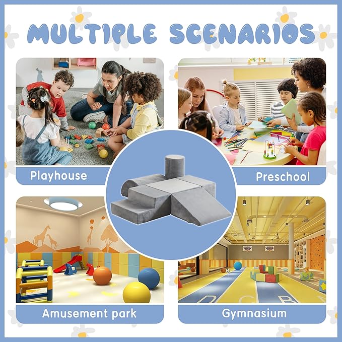 jela Kids Foam Climbing Blocks 6Pcs Soft Play Equipment Soft Velvet, Toddler Climbing Toys Indoor Soft Play Climbing for Toddlers, Lightweight Climbing Blocks for Babies, Climb and Crawl Foam Playset