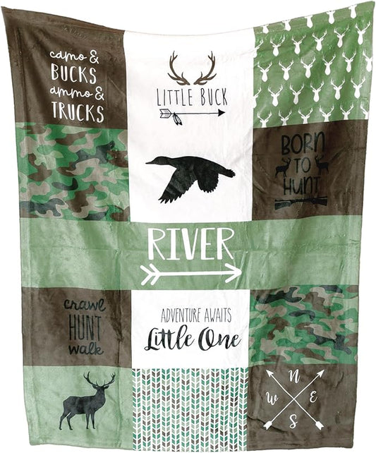 Girls Love A Monogram Ships Next Day - Camo Woodland Personalized Baby Blanket for Boys - Printed in America - Custom Blankets for Boys - Personalized Gifts - Camo Baby (Camo Woodland)