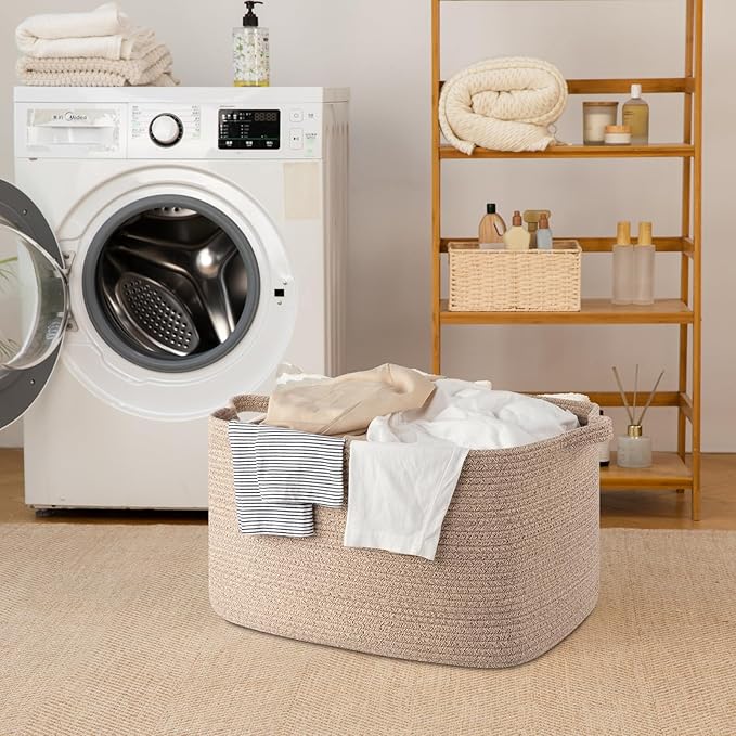 65L Large Storage Basket, Cotton Rope Woven Blanket Basket, Toy Storage for Baby Room, Living Room, Brown