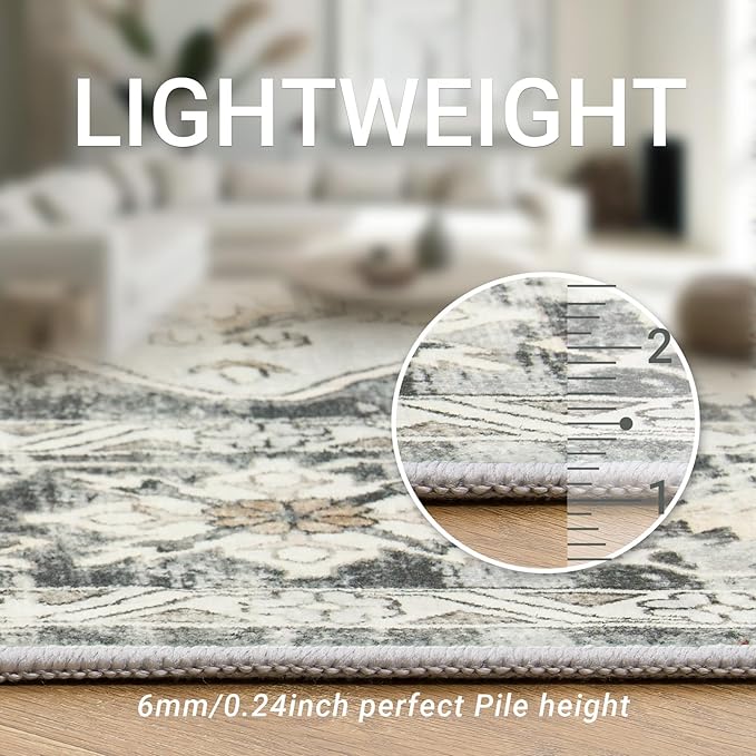 zesthome 9x12 Area Rugs,Stain Resistant Washable Rug,Ultra-Thin Rugs for Living Room,Bedroom,Non-Slip Backing Home Decor Large Area Rug (Grey/Beige,9'x12')