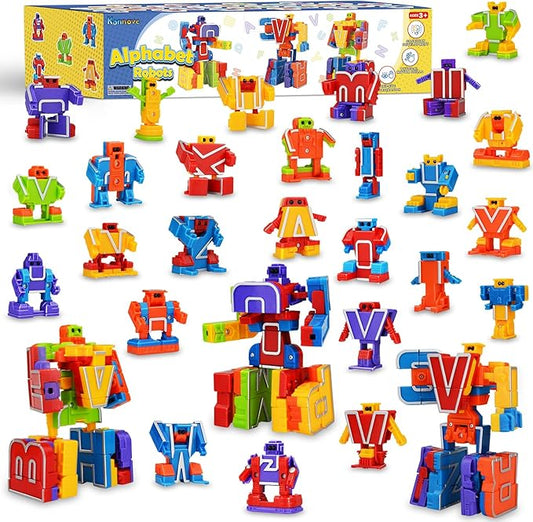 Birthday Toy Gifts for 3 4 5 6 8 Years Old Toddler Boys Girls,26 Alphabet Robots ABC Letters Educational Learning Toys for Kids,Alphabots Deformation STEM Fine Motor Skill Gifts for Preschool Age 3+