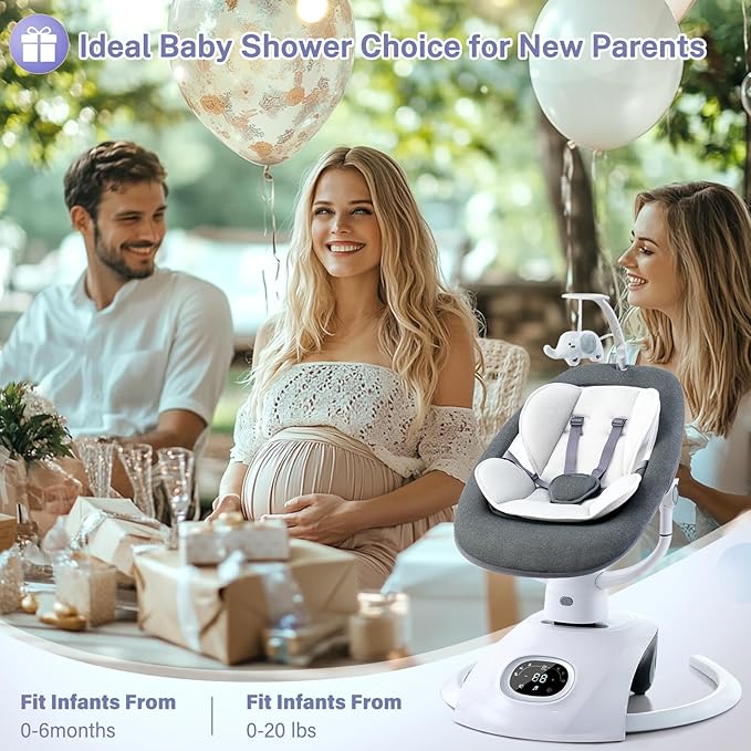 Baby Swing for Infants Electric Automatic Multi Motion Newborn for Girl & Boy with Remote Control, 5 Speed, 13 Melodies, Light Gray