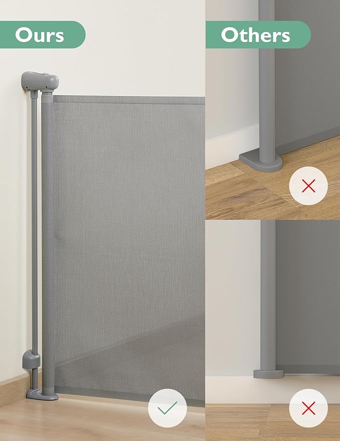 Momcozy Auto Lock Retractable Baby Gate, Safety Gate for Baby and Pet, 33” Tall, Extends to 55” Wide, Mesh Safety Dog Gate for Stairs, Indoor, Outdoor, Doorways, Hallways