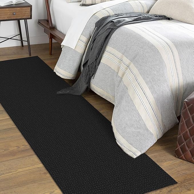 KOZYFLY Runners for Hallways 2x7 ft Washable Kitchen Runner Non Slip Rubber Backed Hall Runners Cotton Entryway Runner Rugs Floor Carpet for Indoor Backdoor Bedroom Kitchen, Black/Dark Grey