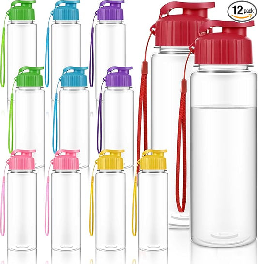 Olgaa 12 Pack Water Bottles Bulk 17 oz End of the Year Gifts for Students Kids from Teacher Reusable Leak Portable Plastic Sports Summer Drink Water Bottles with Handle Strap for Cycling Camping