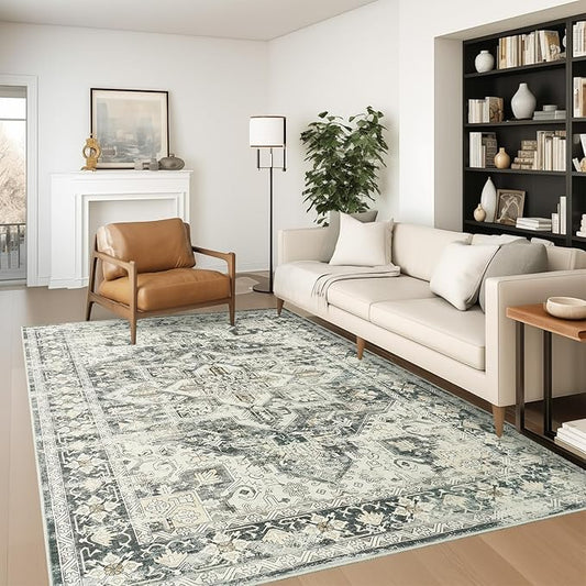 zesthome 5x7 Washable Rug-Stain Resistant Area Rugs for Living Room, Ultra-Thin Vintage Rugs, Non-Slip Backing Rug, Low Pile Large Area Rug, Boho Home Decor