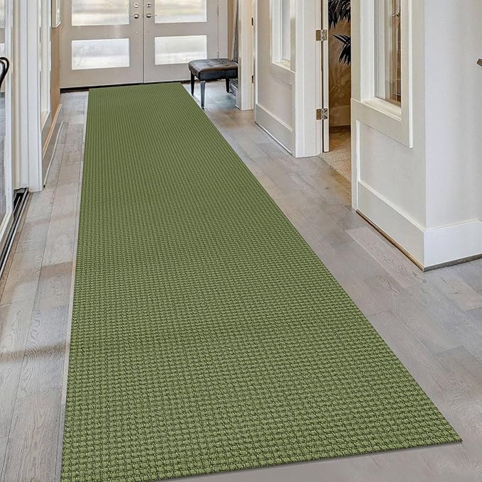 KOZYFLY Extra Long Runners for Hallways 3x16 ft Washable Kitchen Runner Non Slip Rubber Backed Hallway Rug Cotton Entryway Runner Rug Floor Carpet for Indoor Hall, Kitchen, Olive Green/Earthy Green