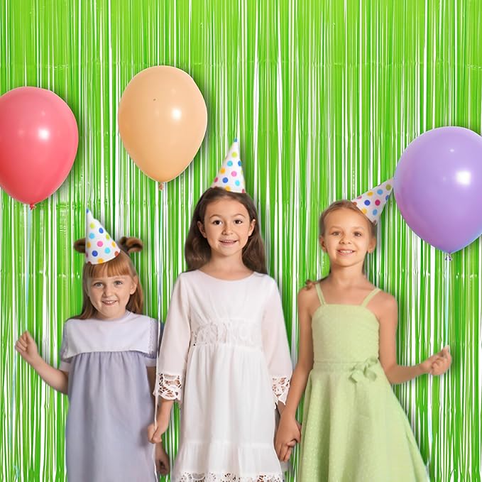 BRAVESHINE Pastel Green Streamers Party Backdrop Decoration - Tinsel Curtain Foil Fringe Backdrop for Birthdays/Dinosaur/Lime Green Frog Theme/Wizard/Christmas Decorations - 3.2ft X 8.2ft