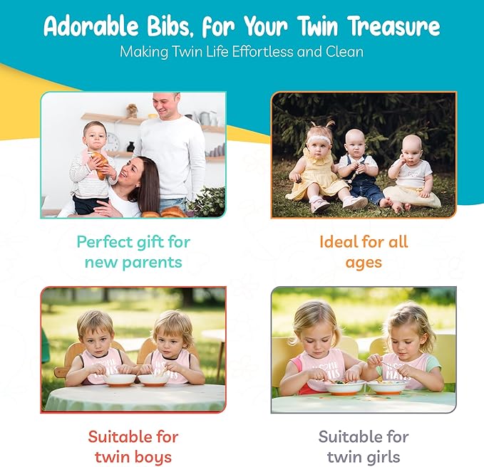 100% Cotton Womb Mates Twin Bibs – Soft, Stylish & Breathable for Boys & Girls – Perfect for Drooling & Teething